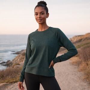 Quince SZ M Flowknit Pullover Crew Heather Green Style ZJGS01 Oversized